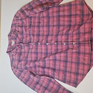 LL Bean Pink Plaid flannel Button Down Shirt Size S long sleeve